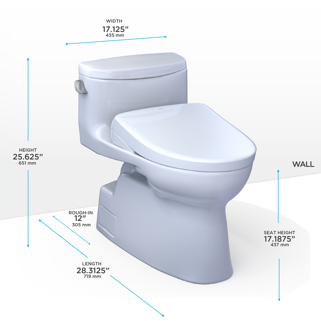 TOTO Washlet+ Carolina II One Piece Elongated 1.28 GPF Toilet and Washlet+ S7 Contemporary Bidet Seat