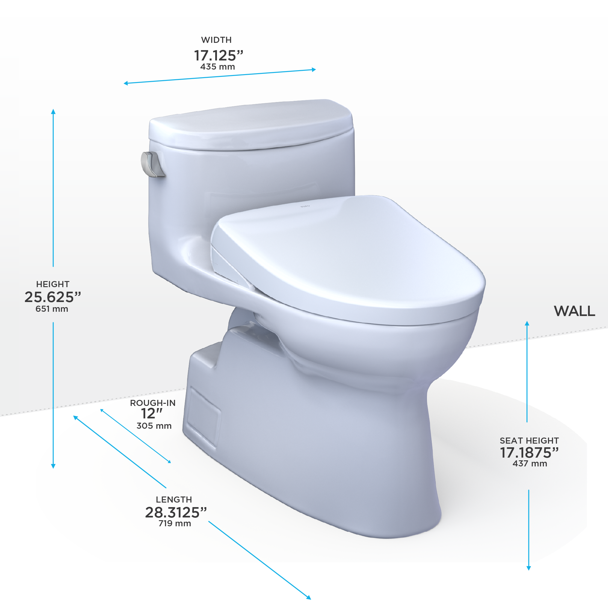 TOTO Washlet+ Carolina II One Piece Elongated 1.28 GPF Toilet and Washlet+ S7 Contemporary Bidet Seat