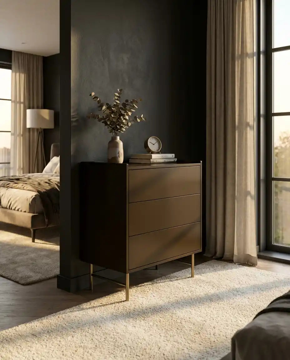 Modern 3 Drawer Chest – Khaki Bedroom Storage Cabinet