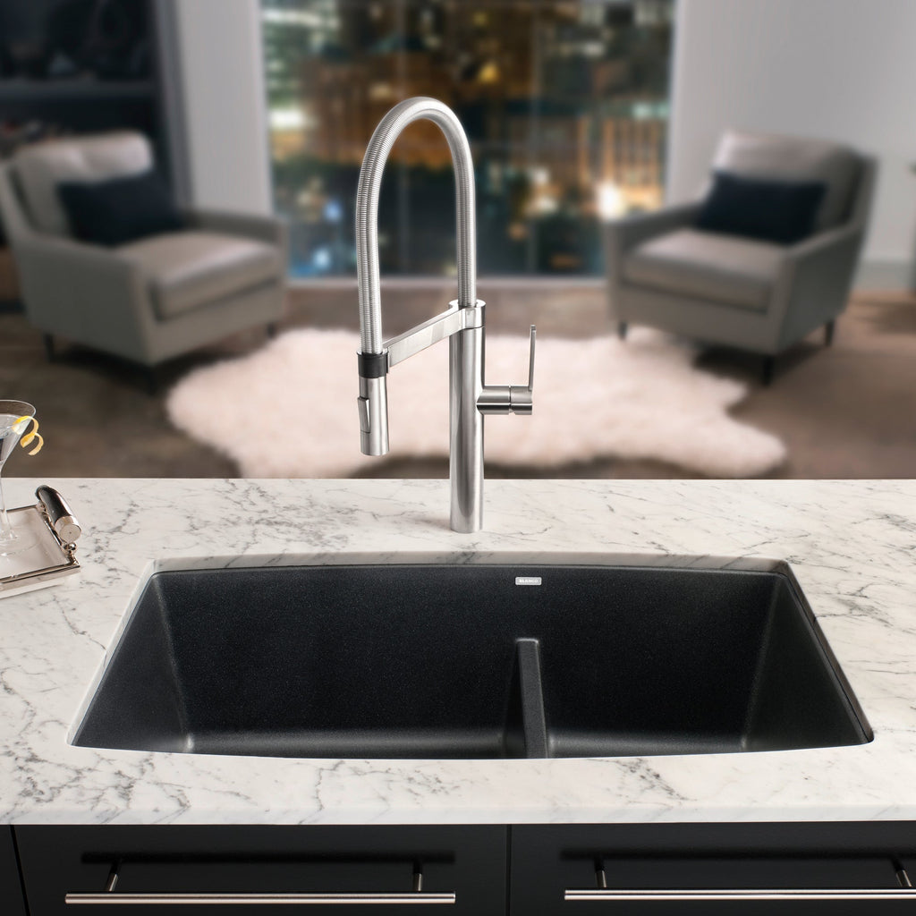 Blanco Performa Silgranit 33" 60/40 Double Bowl Undermount Kitchen Sink with Low Divide