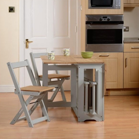 4 Seater Folding Dining Table and Chairs Set – Space Saving Drop Leaf Table – Compact Kitchen Table Set