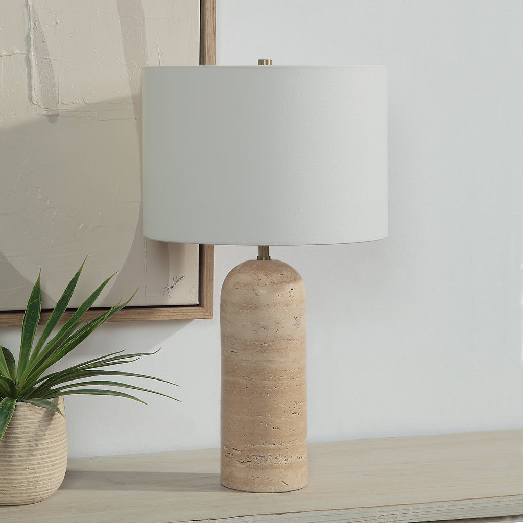 Renwil I xora 25" Tall Plated Antique Brushed Brass Iron Table Lamp with Drum Linen Shade