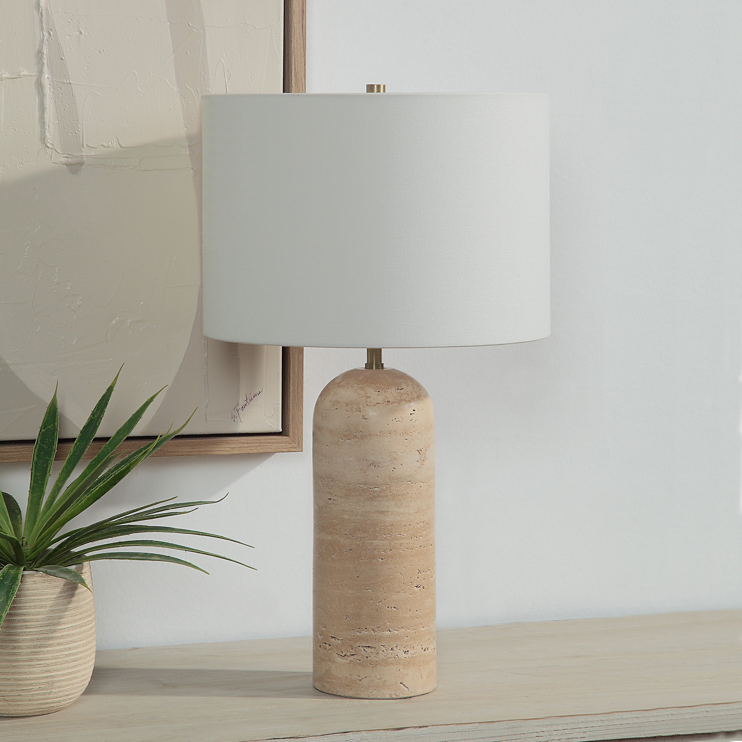 Renwil I xora 25" Tall Plated Antique Brushed Brass Iron Table Lamp with Drum Linen Shade