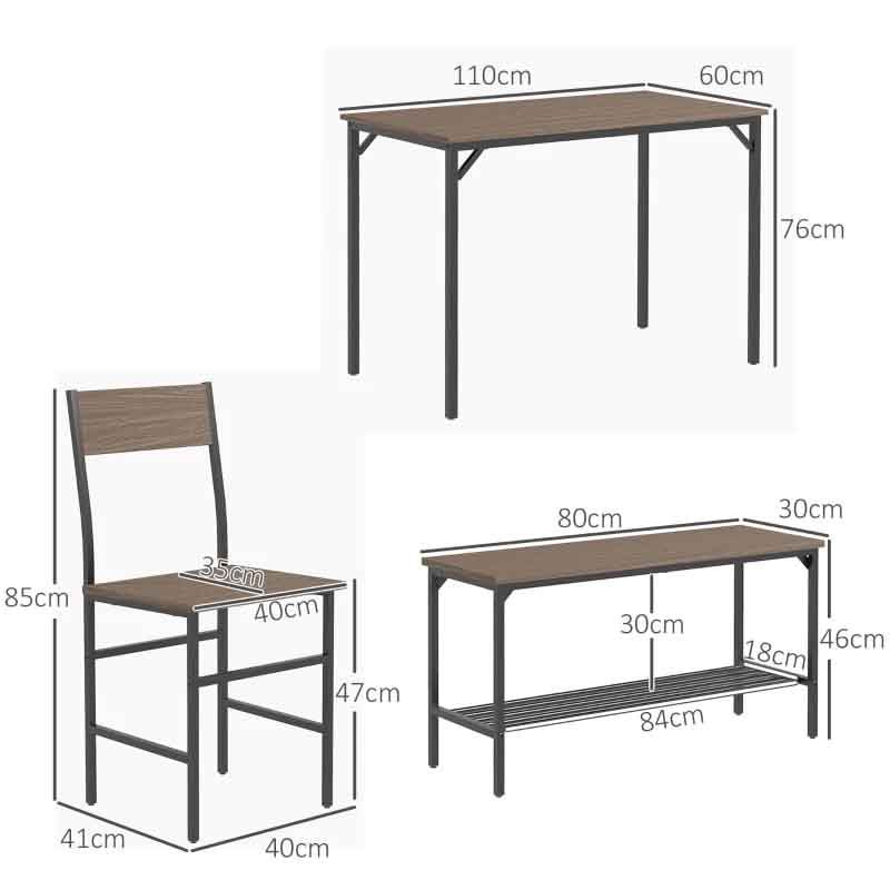 Wooden Dining Table Set with 2 Chairs & Bench1100mm | Modern Compact Dining Furniture UK