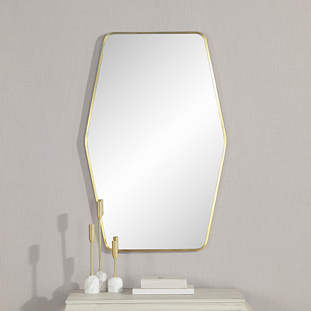 Renwil Mocha 40" Tall Rectangular Mirror - Satin Brass
