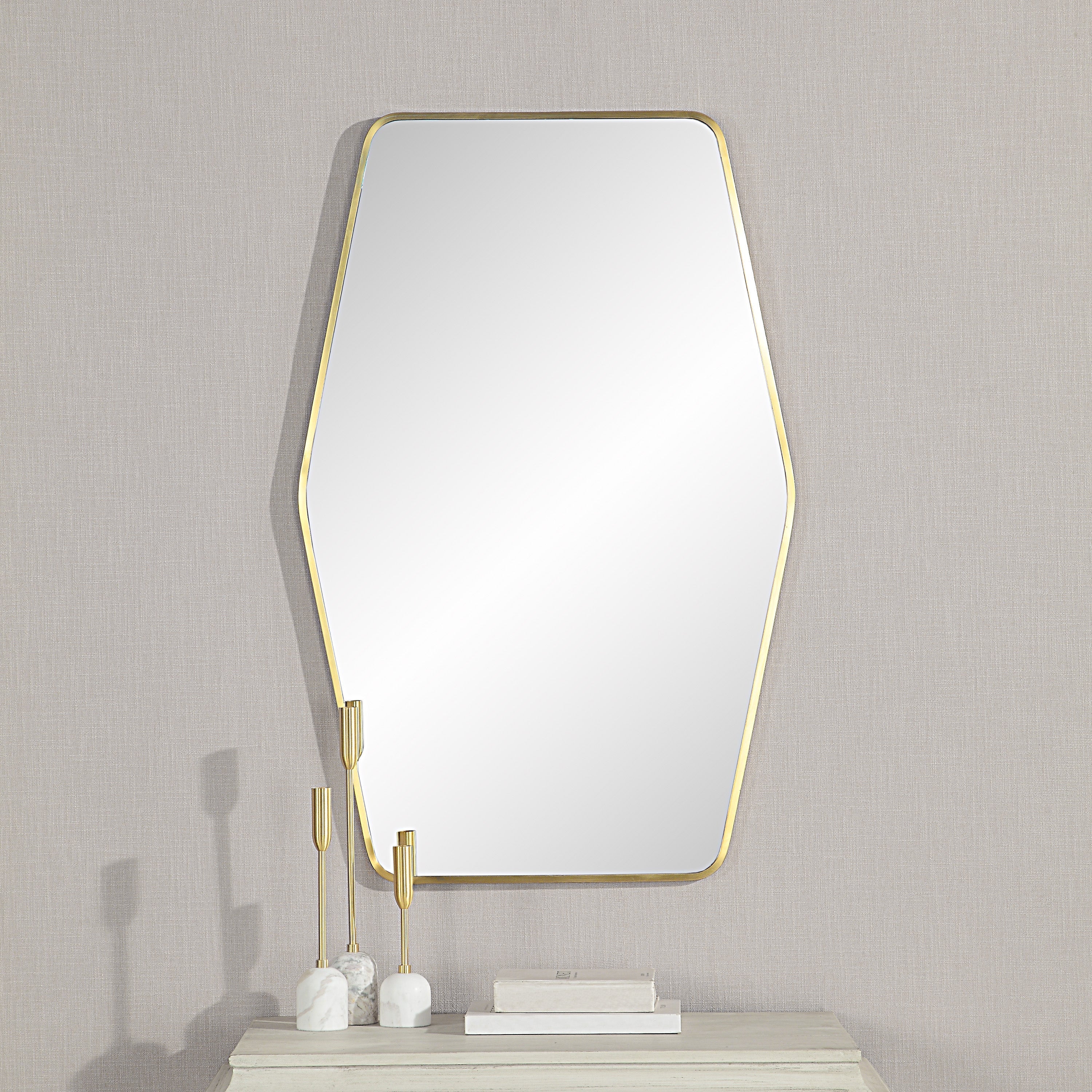 Renwil Mocha 40" Tall Rectangular Mirror - Satin Brass