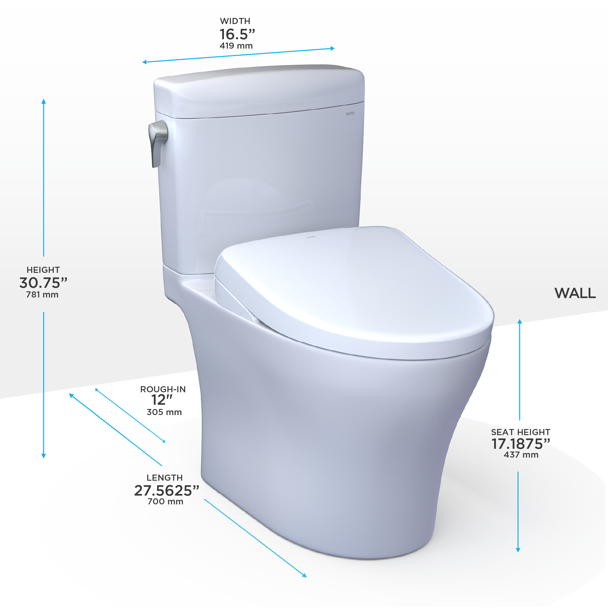 TOTO Washlet+ Aquia IV Cube Two Piece Elongated Dual Flush 1.28 and 0.9 GPF Toilet with S7 Contemporary Bidet Seat