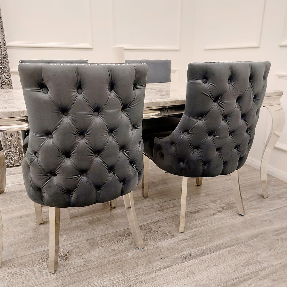 Kensington Velvet Dining Chair Set of 2 – Deep Buttoned Back & Chrome Legs – Modern Upholstered Dining Room Chairs – Studded Velvet Chairs for Dining Table