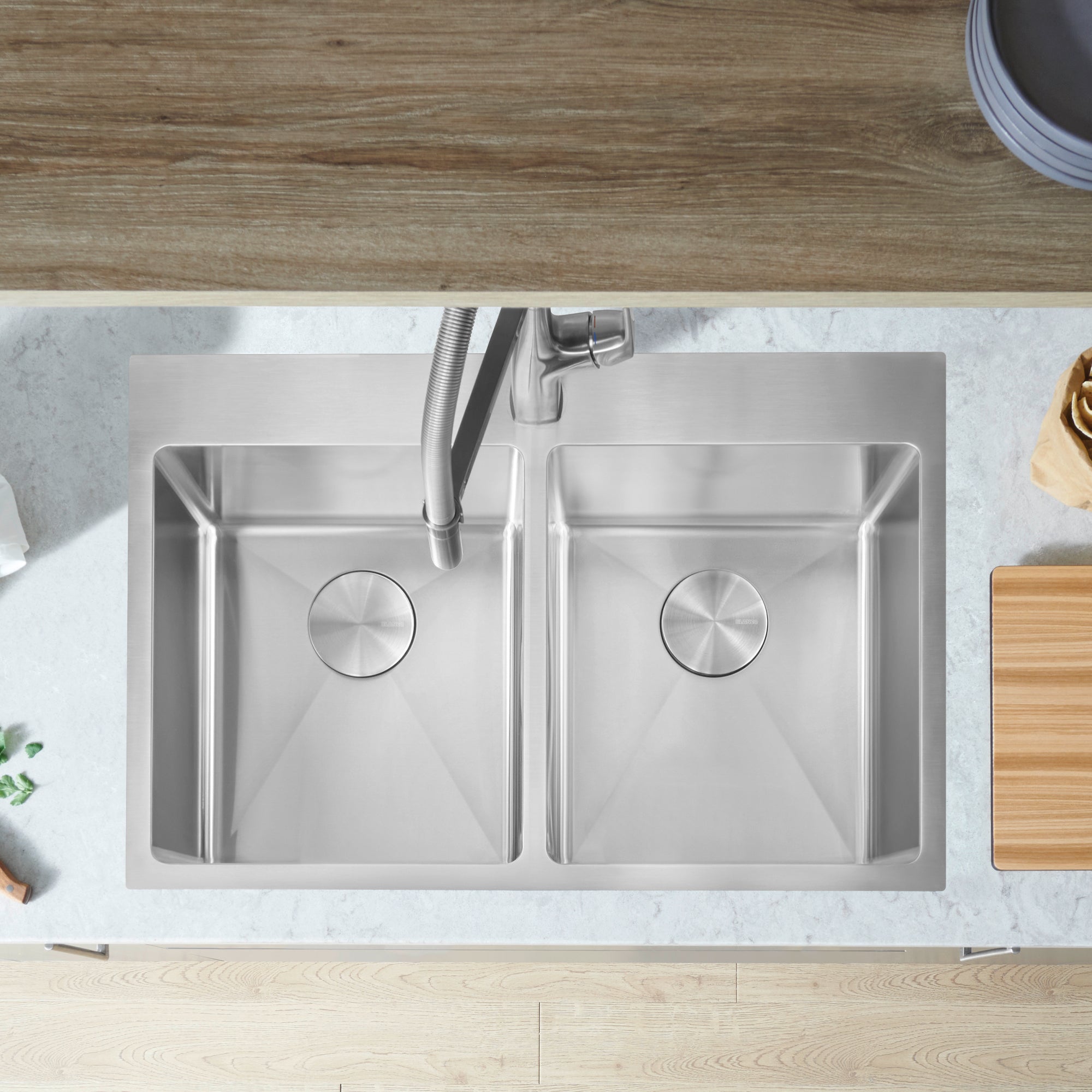 Blanco Quatrus R15 31" 50/50 Double Bowl Dual Mount Stainless Steel Kitchen Sink