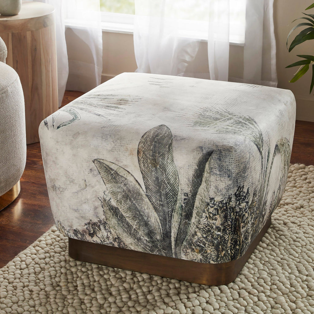 Renwil Tangle Indoor Poly-Velvet Ottoman - Print