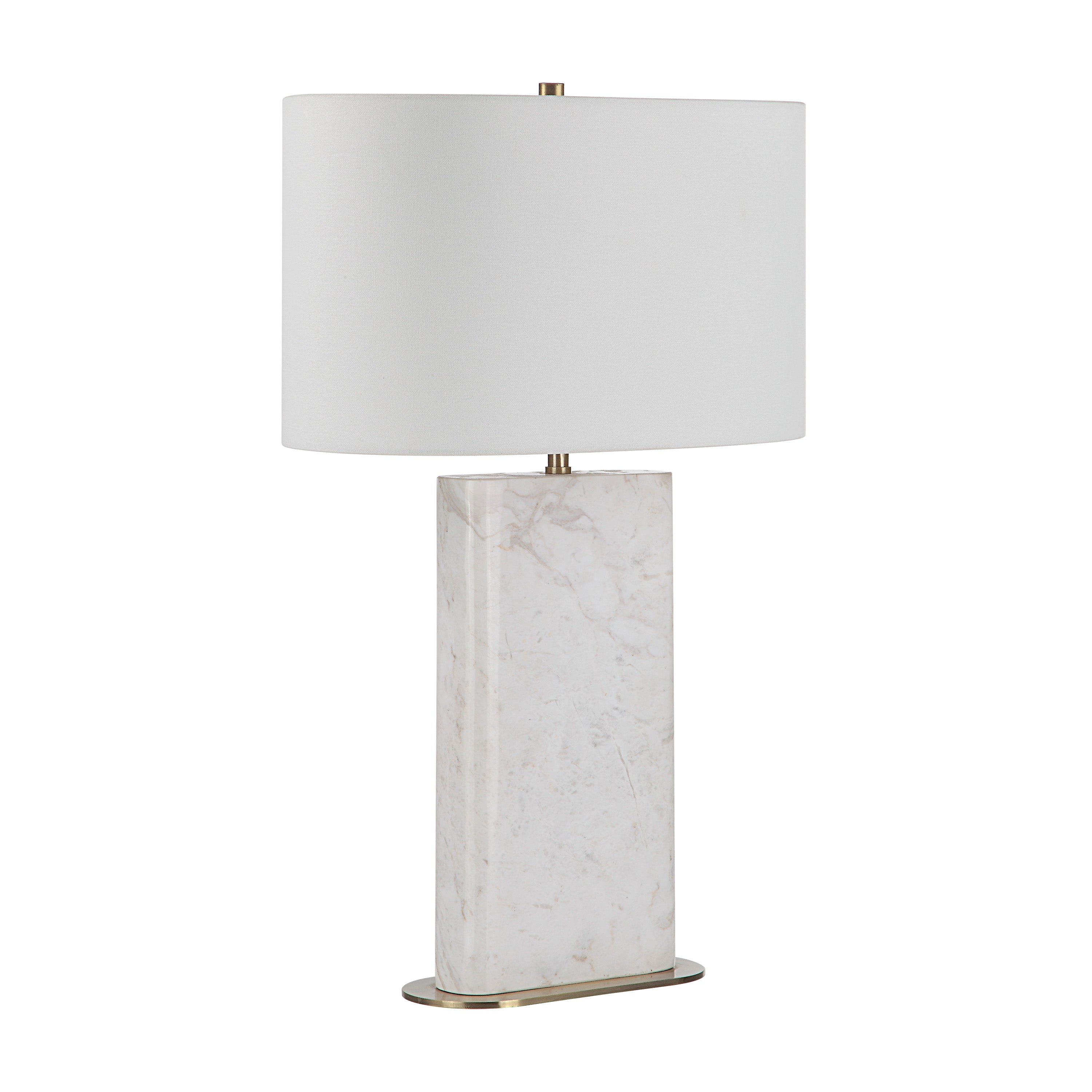 Renwil Irisa 27" Tall Plated Antique Brushed Brass Iron Table Lamp with Drum Linen Shade