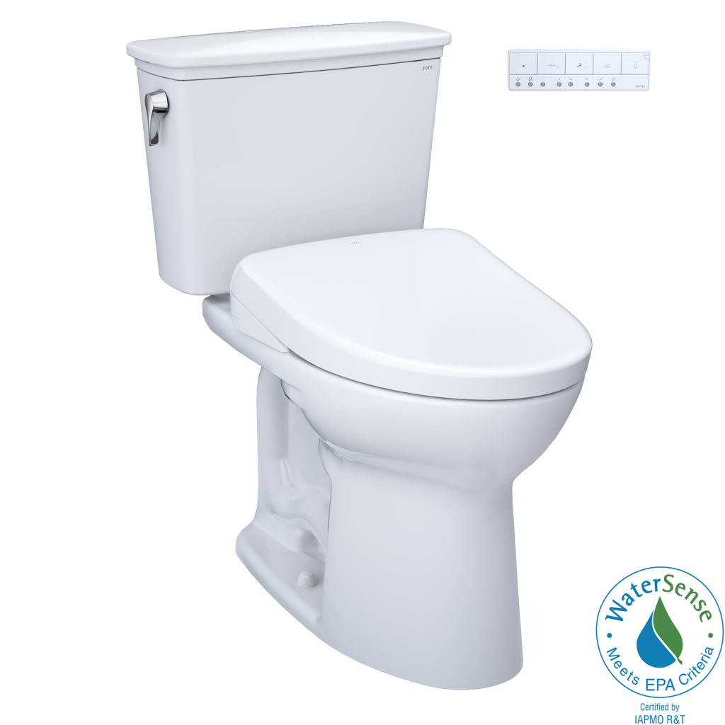 TOTO Drake Transitional Washlet+ Two Piece Elongated 1.28 GPF Tornado Flush Toilet and S7A Contemporary Bidet Seat with Auto Flush