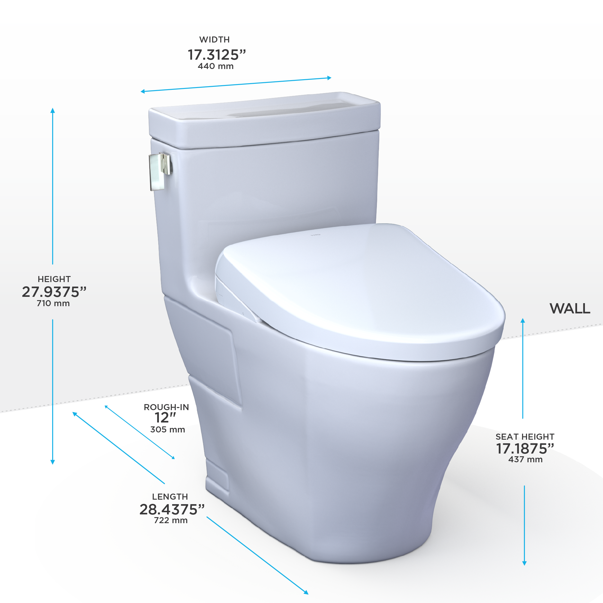 TOTO Washlet+ Legato One Piece Elongated 1.28 GPF Toilet and Contemporary Washlet S7A Contemporary Bidet Seat