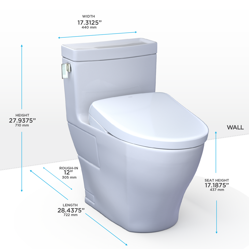 TOTO Washlet+ Legato One Piece Elongated 1.28 GPF Toilet with Auto Flush S7 Contemporary Bidet Seat
