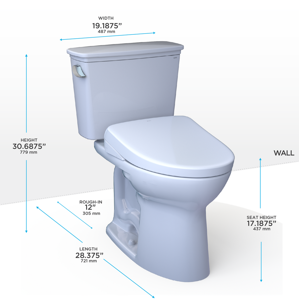TOTO Drake Transitional Washlet+ Two Piece Elongated 1.28 GPF Universal Height Tornado Flush Toilet and S7A Contemporary Bidet Seat with Auto Flush