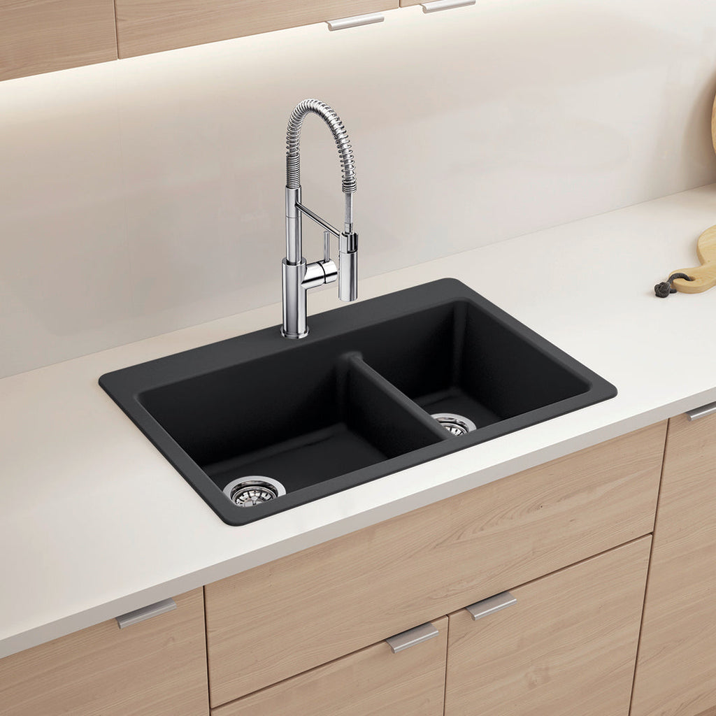 Blanco Liven Silgranit 33" 60/40 Double Bowl Dual Mount Kitchen Sink with Low Divide