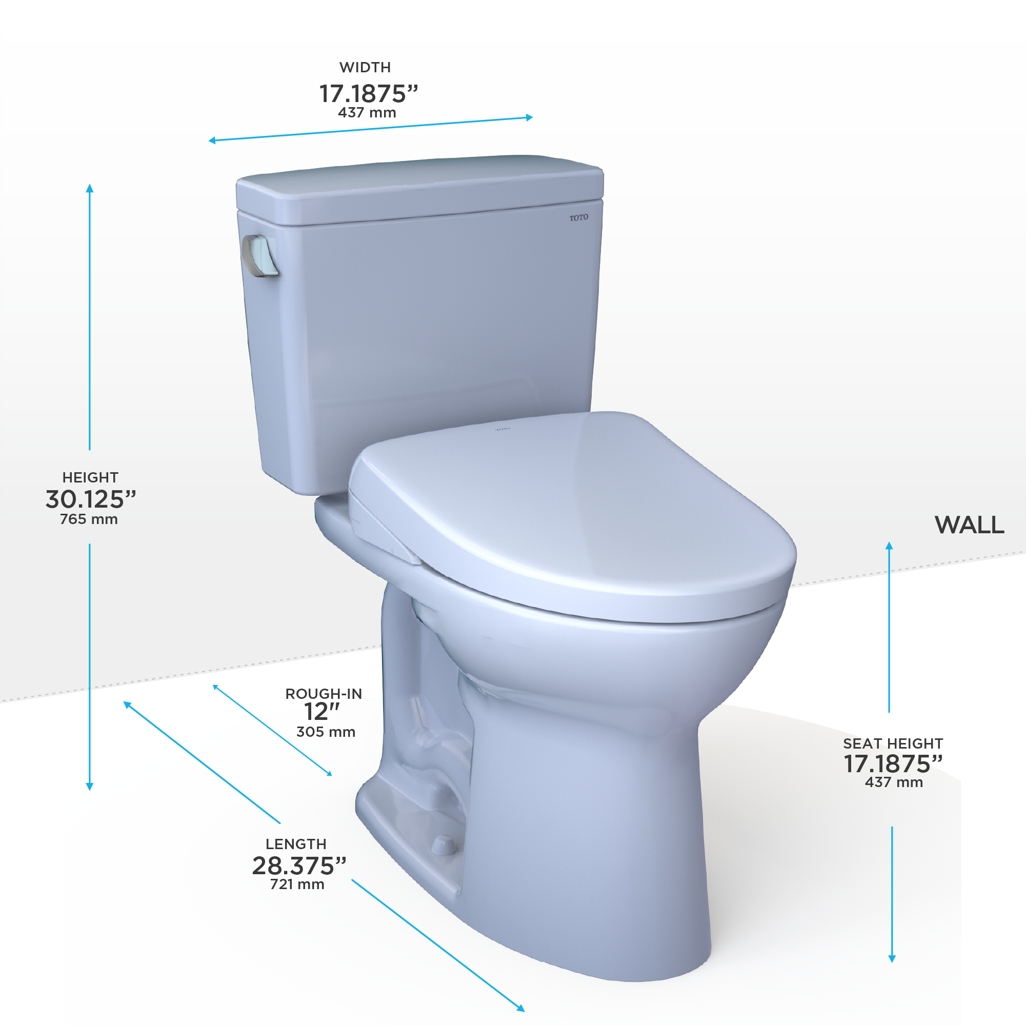 TOTO Drake Washlet+ Two Piece Elongated 1.6 GPF Universal Height Tornado Flush Toilet and S7A Contemporary Bidet Seatwith Auto Flush
