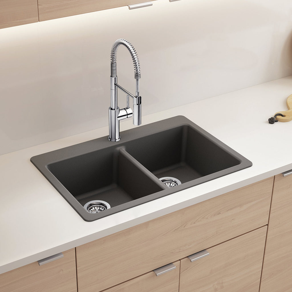 Blanco Liven Silgranit 33" 50/50 Double Bowl Dual Mount Kitchen Sink with Low Divide