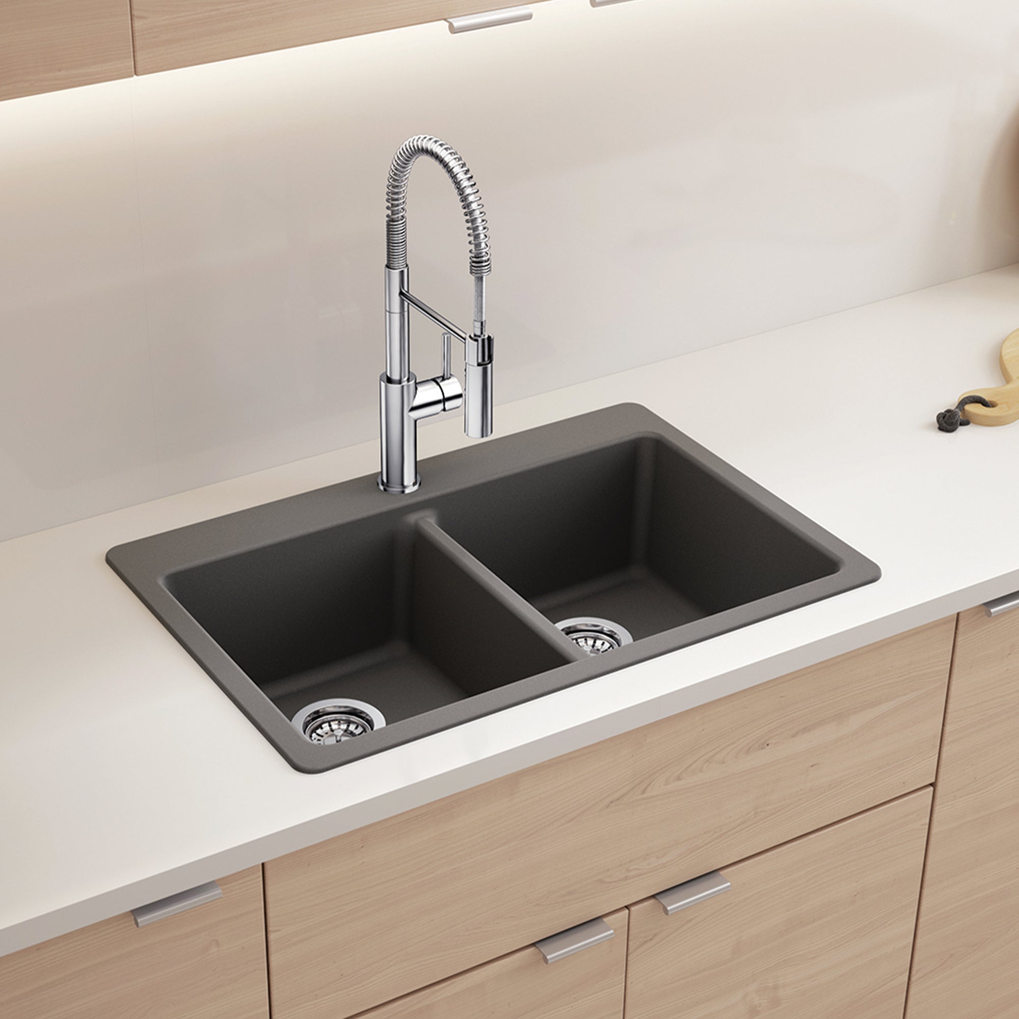 Blanco Liven Silgranit 33" 50/50 Double Bowl Dual Mount Kitchen Sink with Low Divide