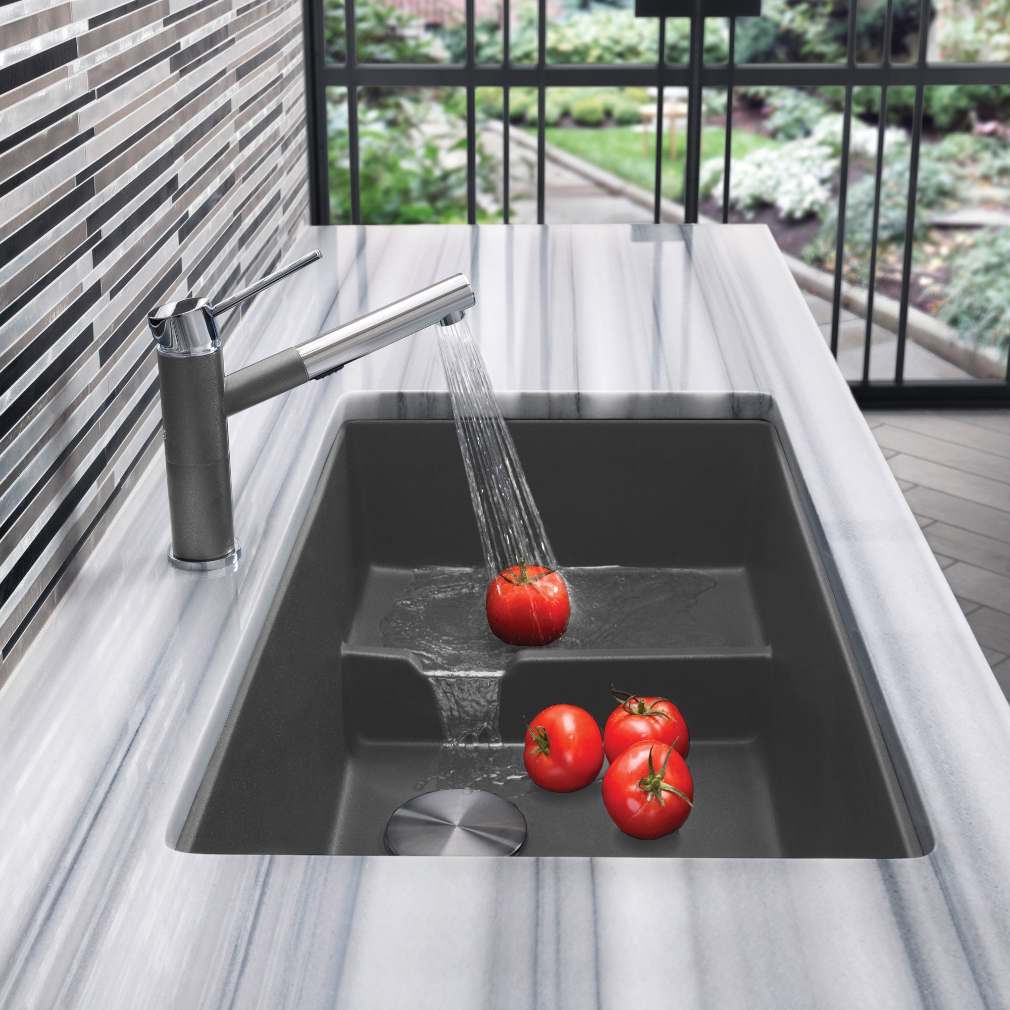 Blanco Precis Cascade Silgranit 29" Single Bowl Undermount Kitchen Sink with Colander
