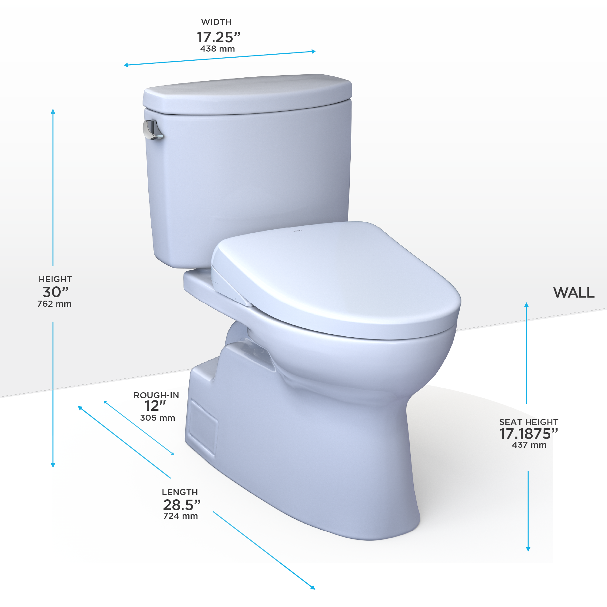 TOTO Washlet+ Vespin II Two Piece Elongated 1.28 GPF Toilet with Auto Flush Washlet+ S7 Contemporary Bidet Seat