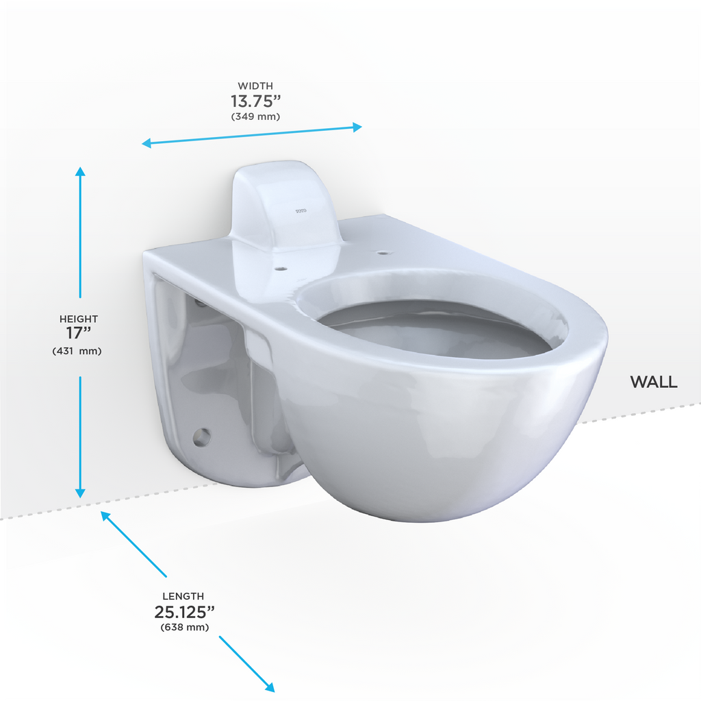 TOTO Tornado Flush Commercial Flushometer Wall Mounted Toilet - Elongated