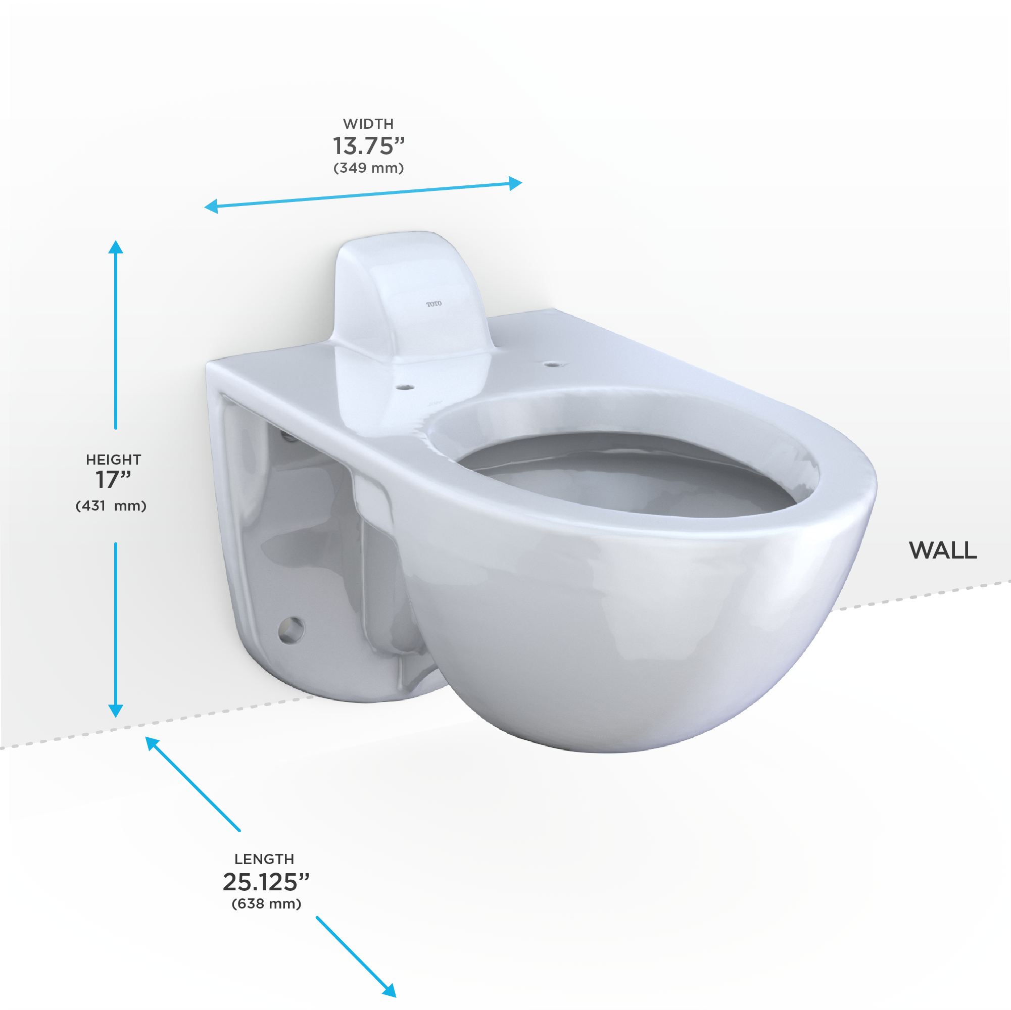 TOTO Tornado Flush Commercial Flushometer Wall Mounted Toilet - Elongated