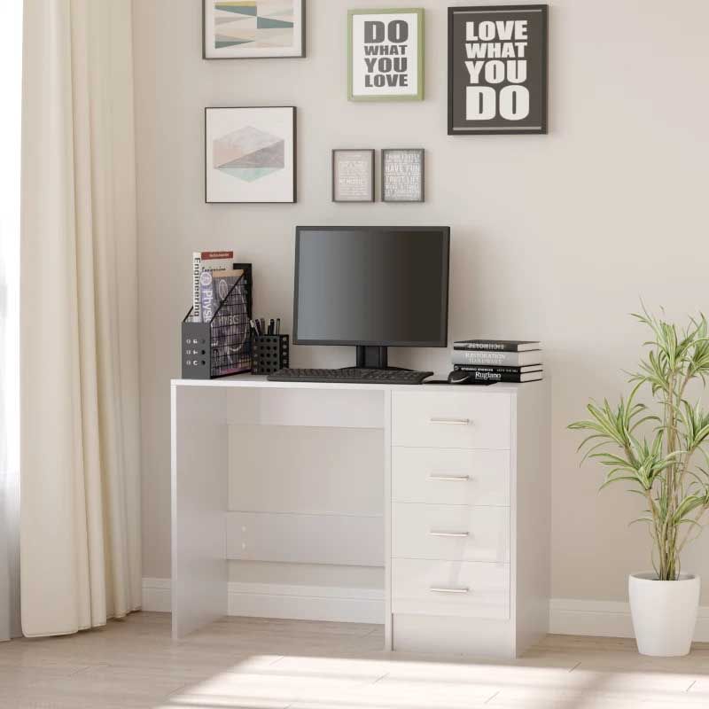 White Office Desk with 4 Drawers – Modern Home Office Workstation