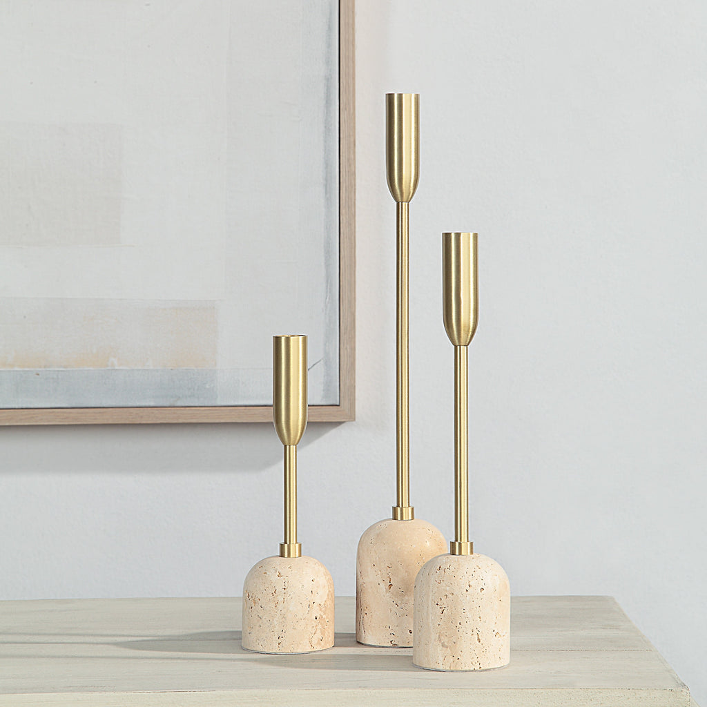 Renwil Vesta Indoor Iron Set of 3 Tapered Candle Holder - Satin Brass