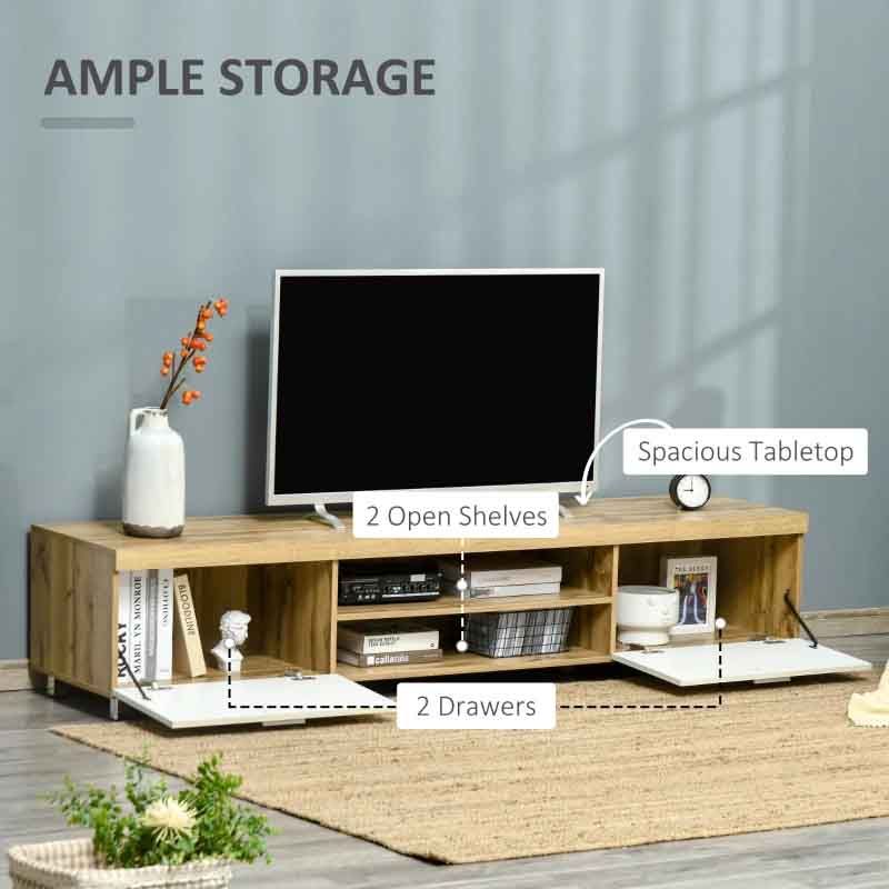 Oak and White Herringbone Pattern TV Unit – Modern Wooden Media Console for Living Room Storage