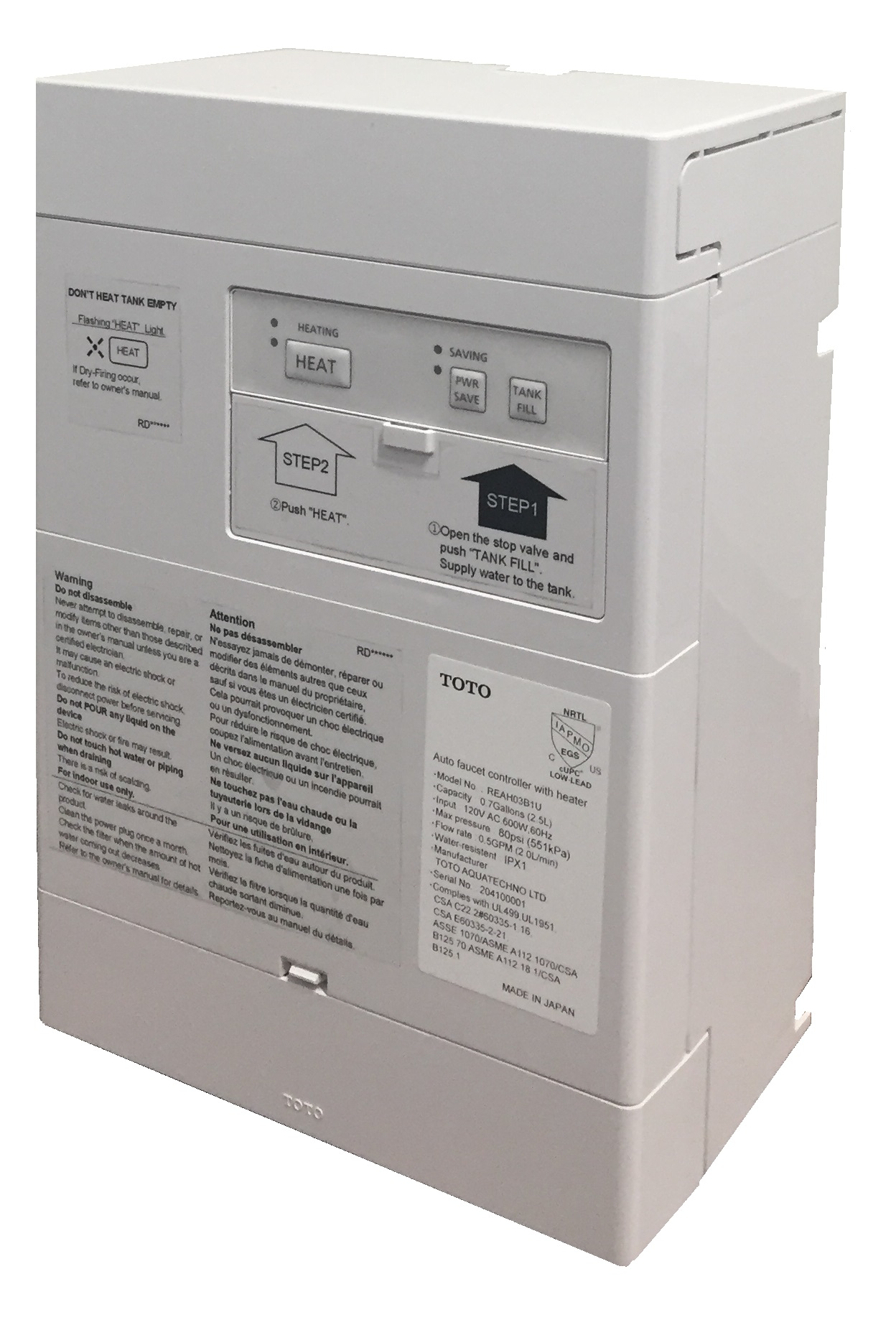 TOTO AC Powered 0.5 GPM 10 Second On Demand Water Supply Heater and Controller For Touchless Spouts