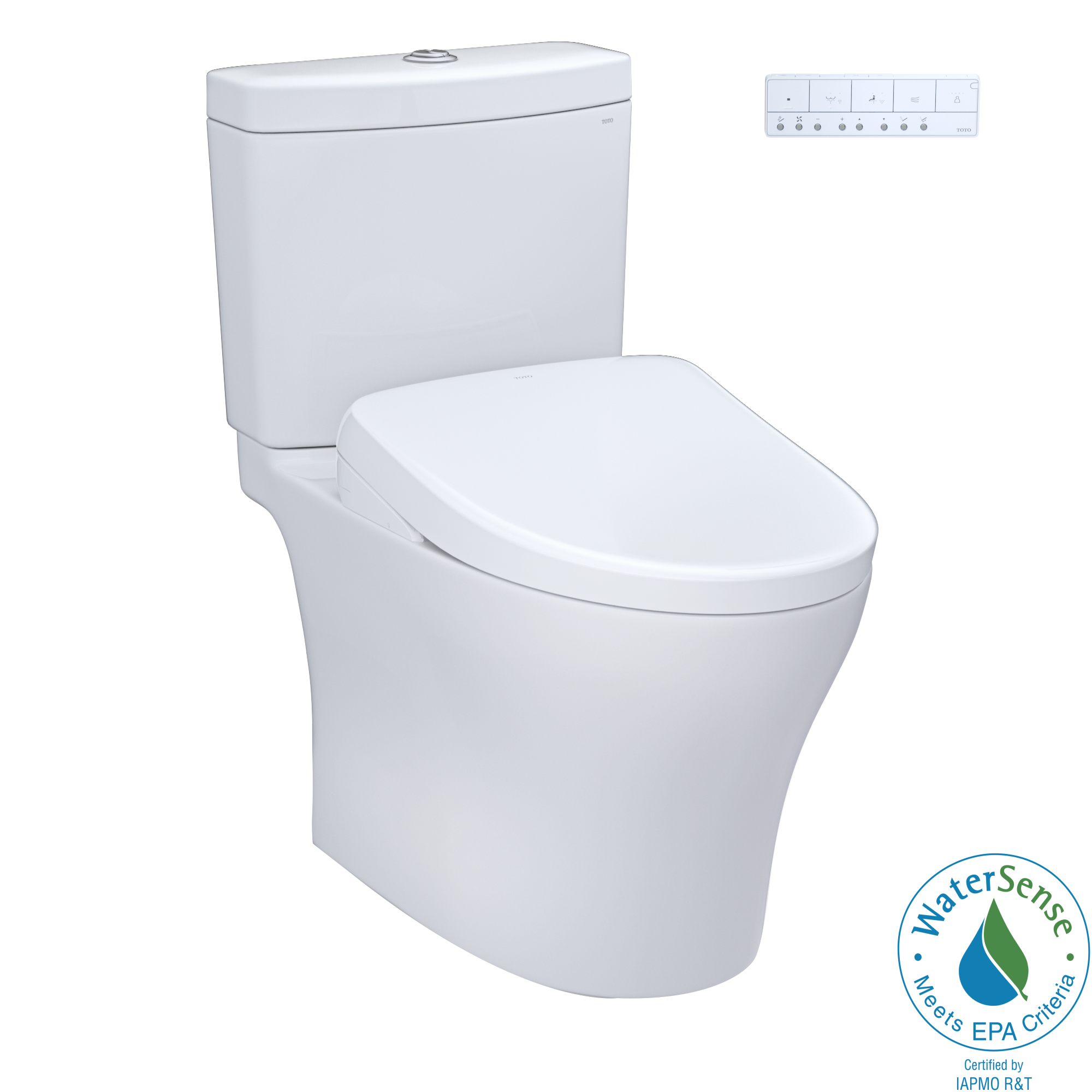TOTO Washlet+ Aquia IV Two Piece Elongated Dual Flush 1.28 and 0.9 GPF Toilet and Contemporary Washlet S7 Contemporary Bidet Seat