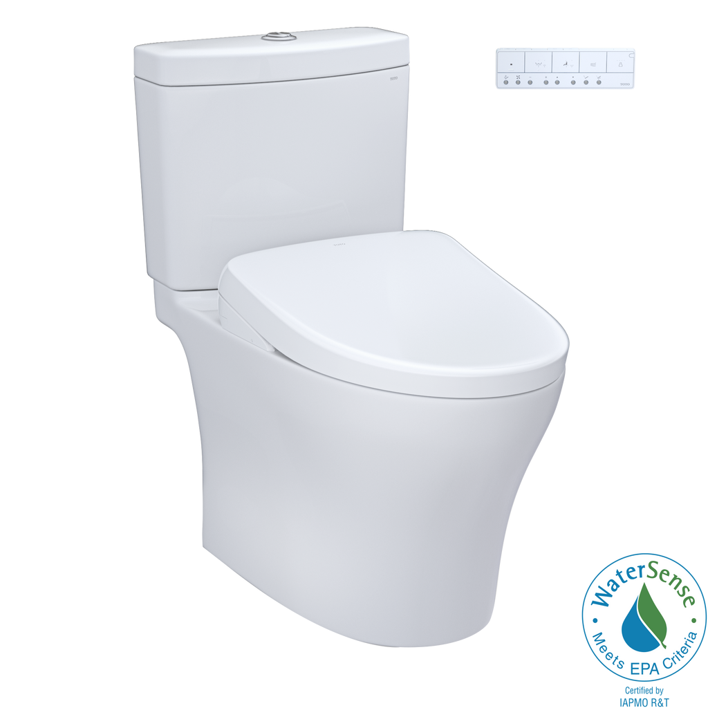 TOTO Washlet+ Aquia IV Two Piece Elongated Dual Flush 1.28 and 0.9 GPF Toilet with Auto Flush S7 Contemporary Bidet Seat