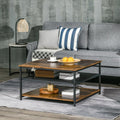 Industrial Square Coffee Table with Storage Shelves – Rustic Brown Wooden Table UK