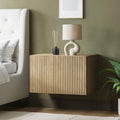 Hazel Wide Oak Floating Bedside Table – Wall-Mounted – Fluted Front – Push-to-Open Door – Cable Management – Modern Bedroom Storage