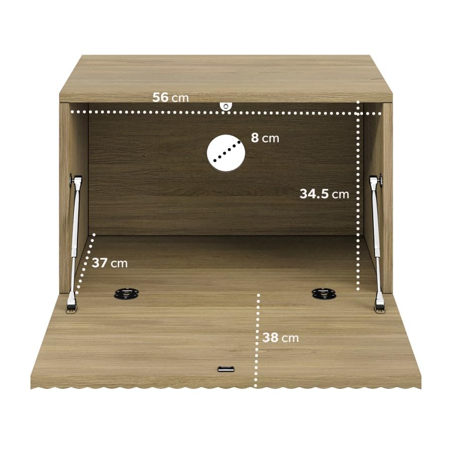 Hazel Wide Oak Floating Bedside Table – Wall-Mounted – Fluted Front – Push-to-Open Door – Cable Management – Modern Bedroom Storage