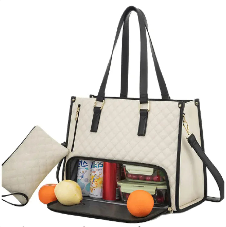 Women's Insulated Lunch Bag – Leak-Proof Large Lunch Box Tote with Diagonal Strap & Computer Storage