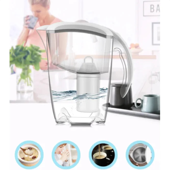 Activated Carbon Filter Kettle Water Purifier, 2.5L Capacity Glass Kettle with Carbon Filter – White