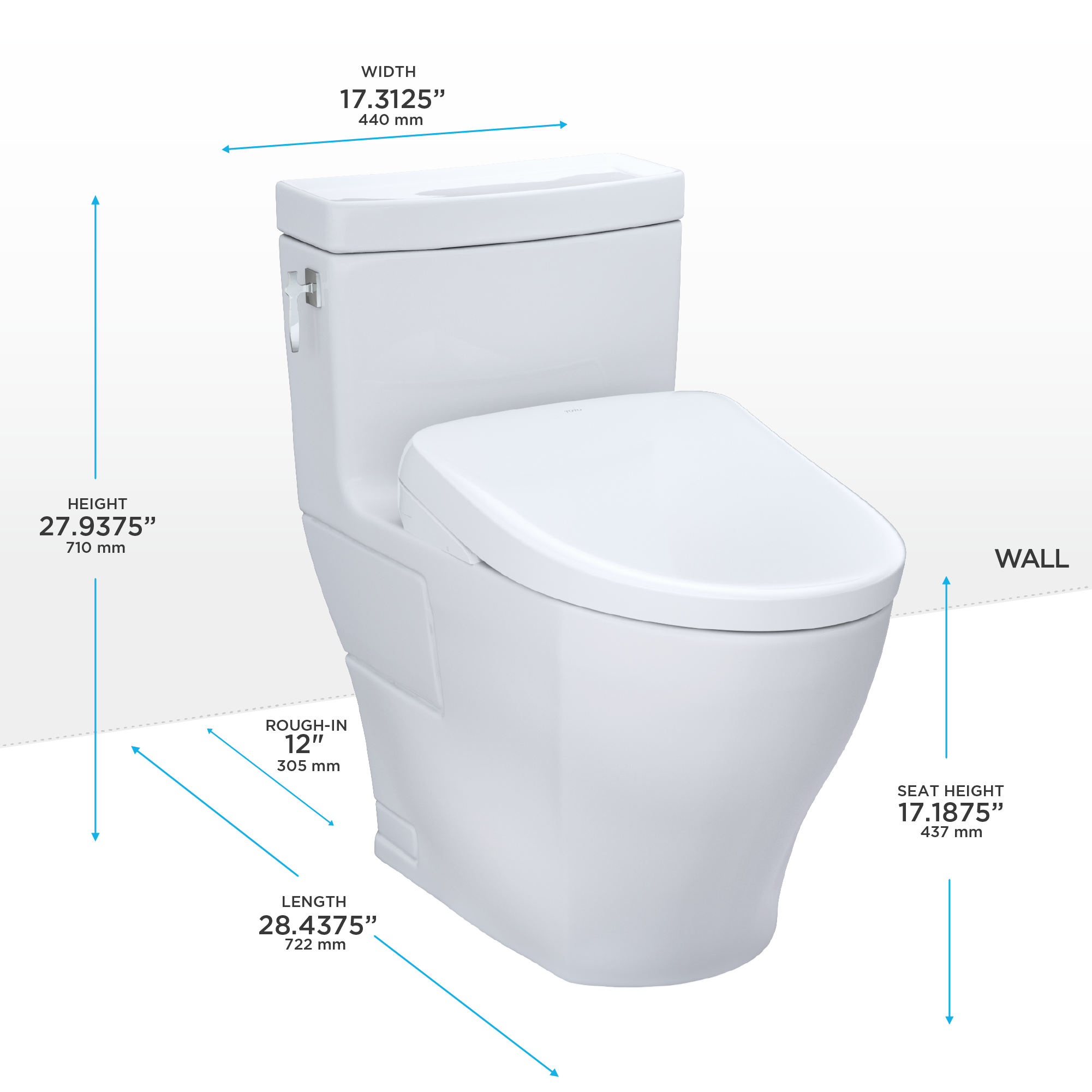 TOTO Washlet+ Aimes One Piece Elongated 1.28 GPF Toilet with Auto Flush S7A Contemporary Bidet Seat