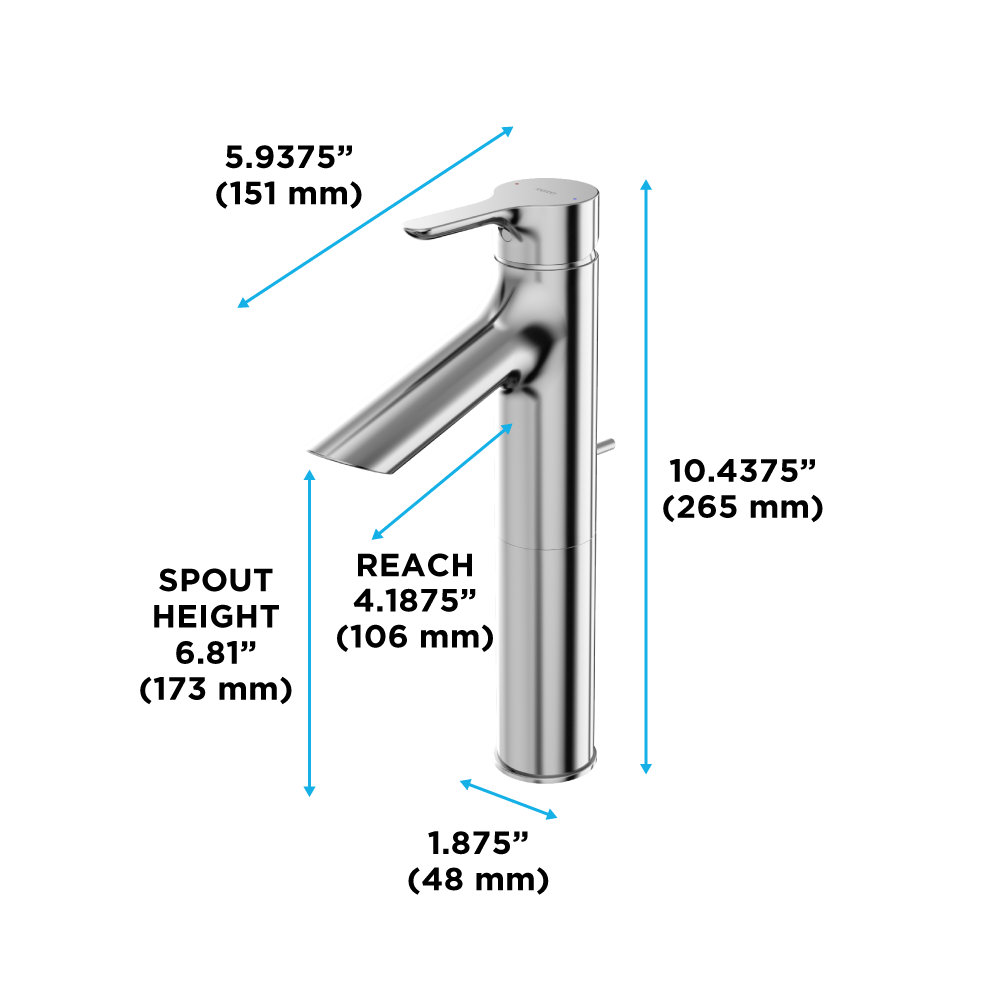 TOTO Tls01304U#Cp Lb Series 1.2 GPM Single Handle Bathroom Faucet For Semi Vessel Sink with Drain Assembly