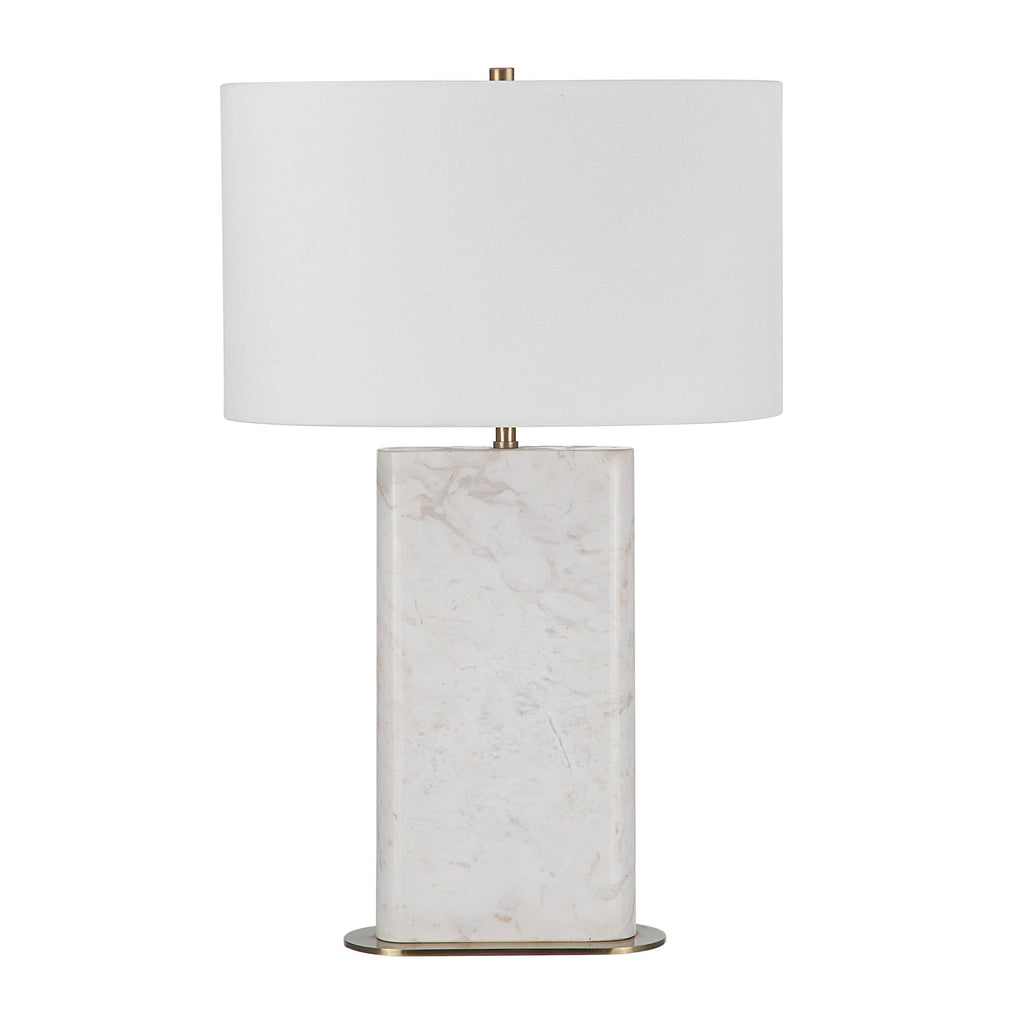 Renwil Irisa 27" Tall Plated Antique Brushed Brass Iron Table Lamp with Drum Linen Shade