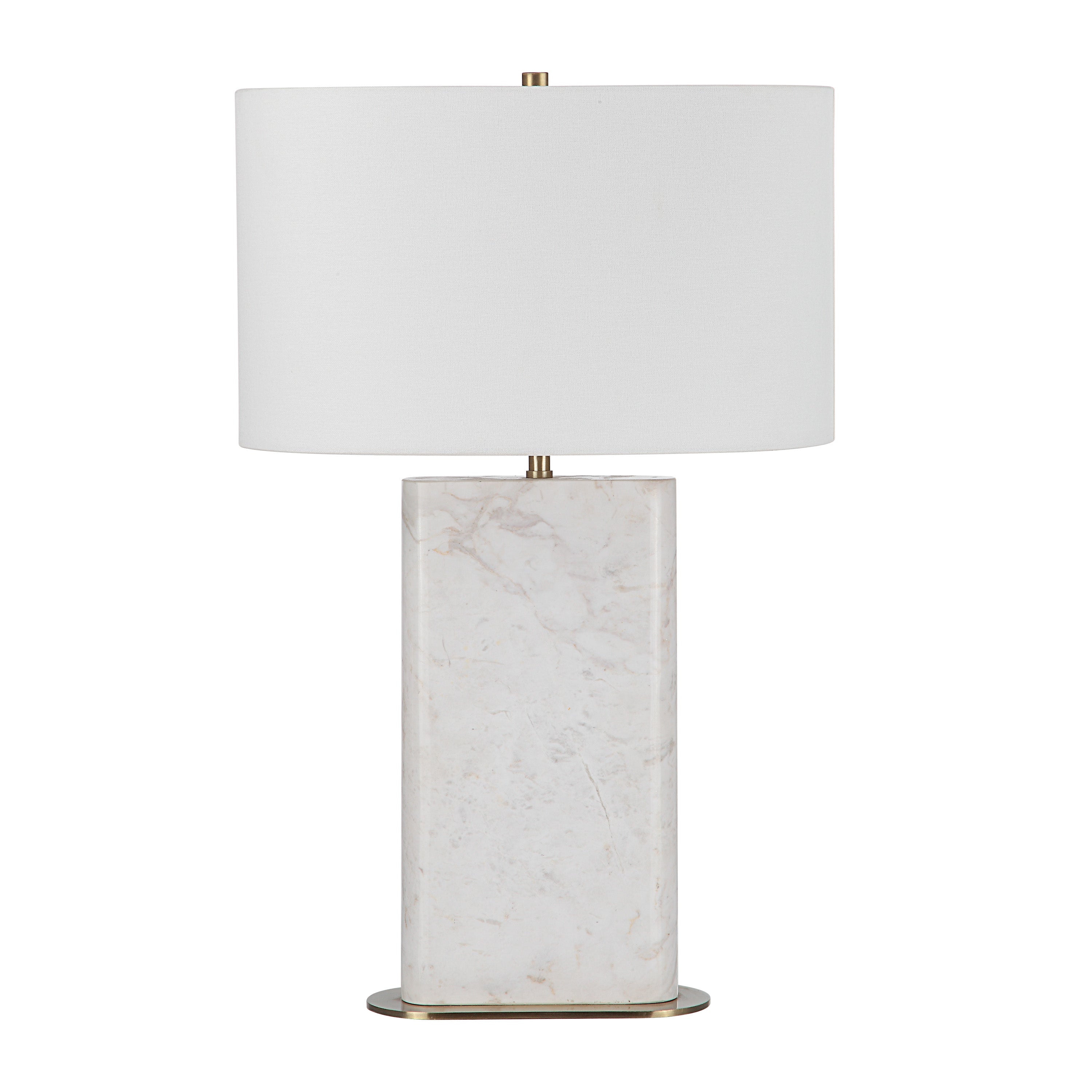 Renwil Irisa 27" Tall Plated Antique Brushed Brass Iron Table Lamp with Drum Linen Shade