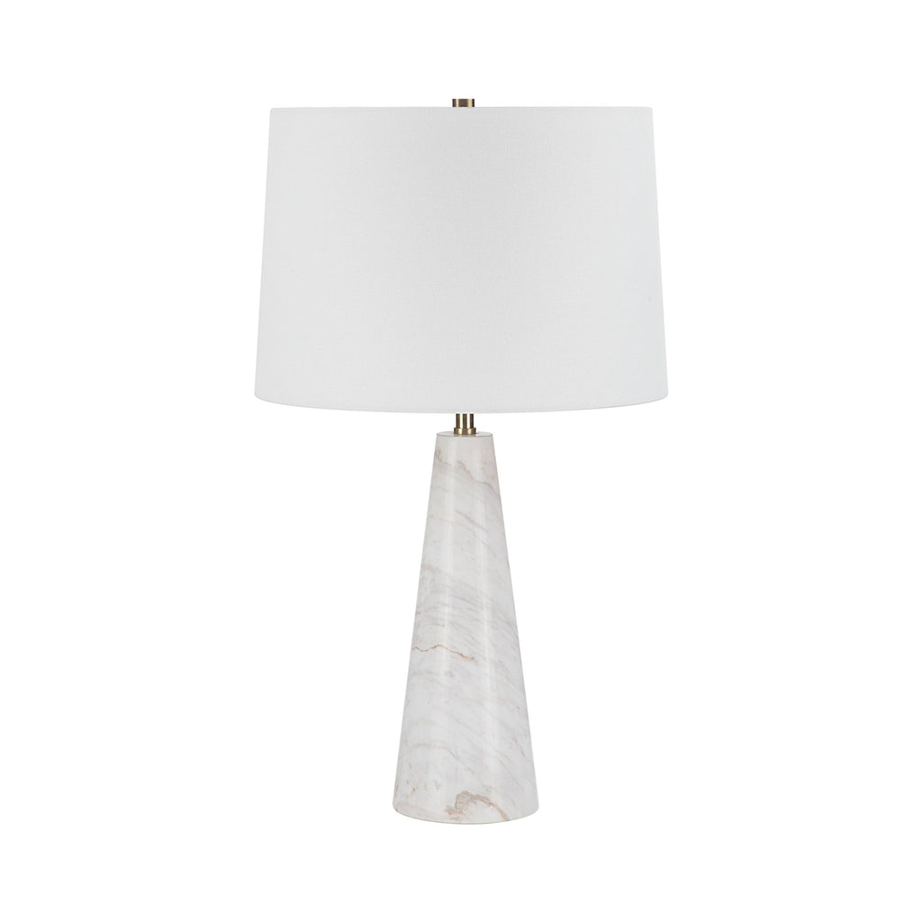 Renwil Vevey 25" Tall Plated Antique Brushed Brass Iron Table Lamp with Tapered Linen Shade