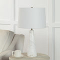 Renwil Vevey 25" Tall Plated Antique Brushed Brass Iron Table Lamp with Tapered Linen Shade
