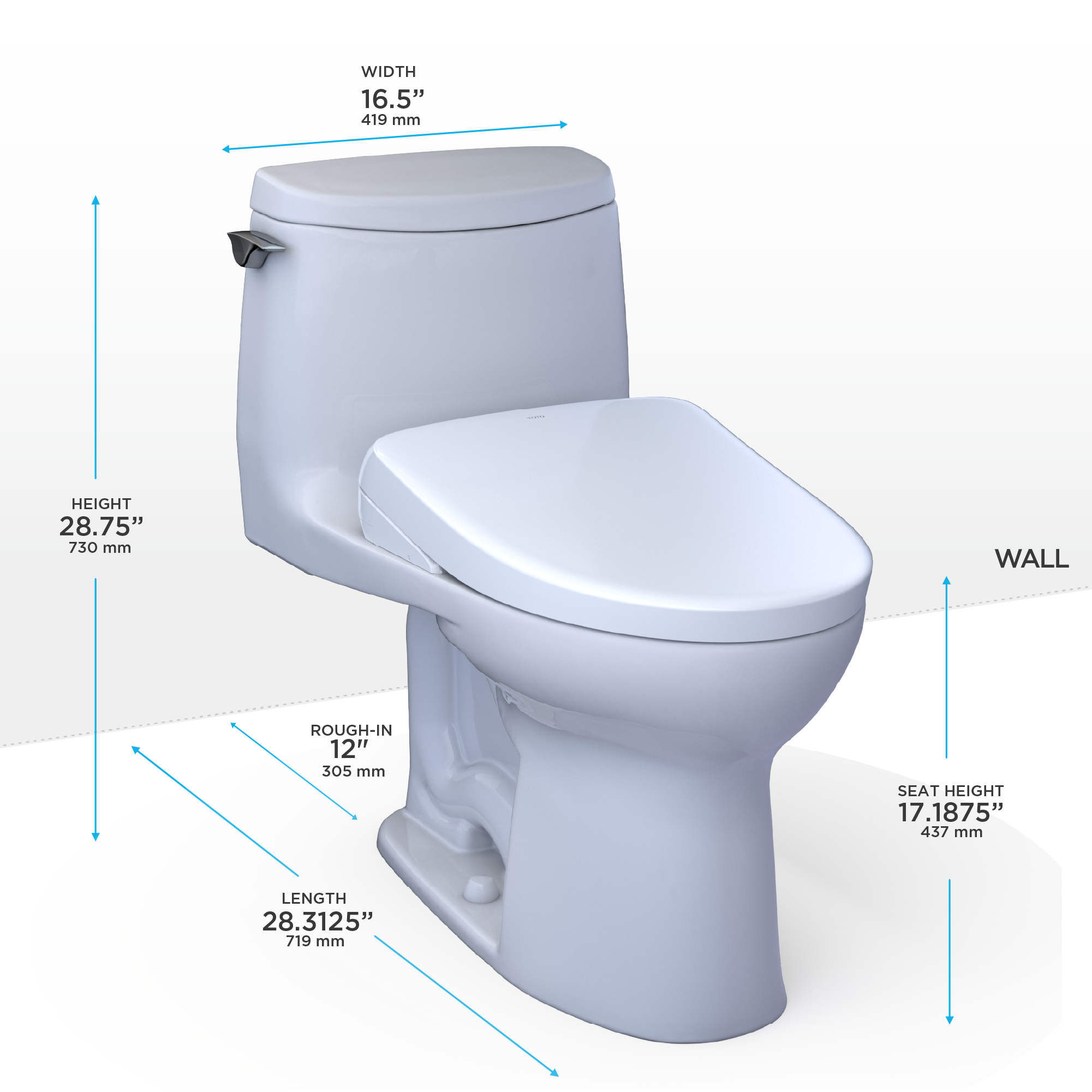TOTO Washlet+ Ultramax II 1G One Piece Elongated 1.0 GPF Toilet with Auto Flush Washlet+ S7A Contemporary Bidet Seat