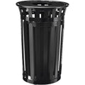 Outdoor Metal Slatted Waste Receptacle w/Access Door & Flat Lid - 36 Gal BK